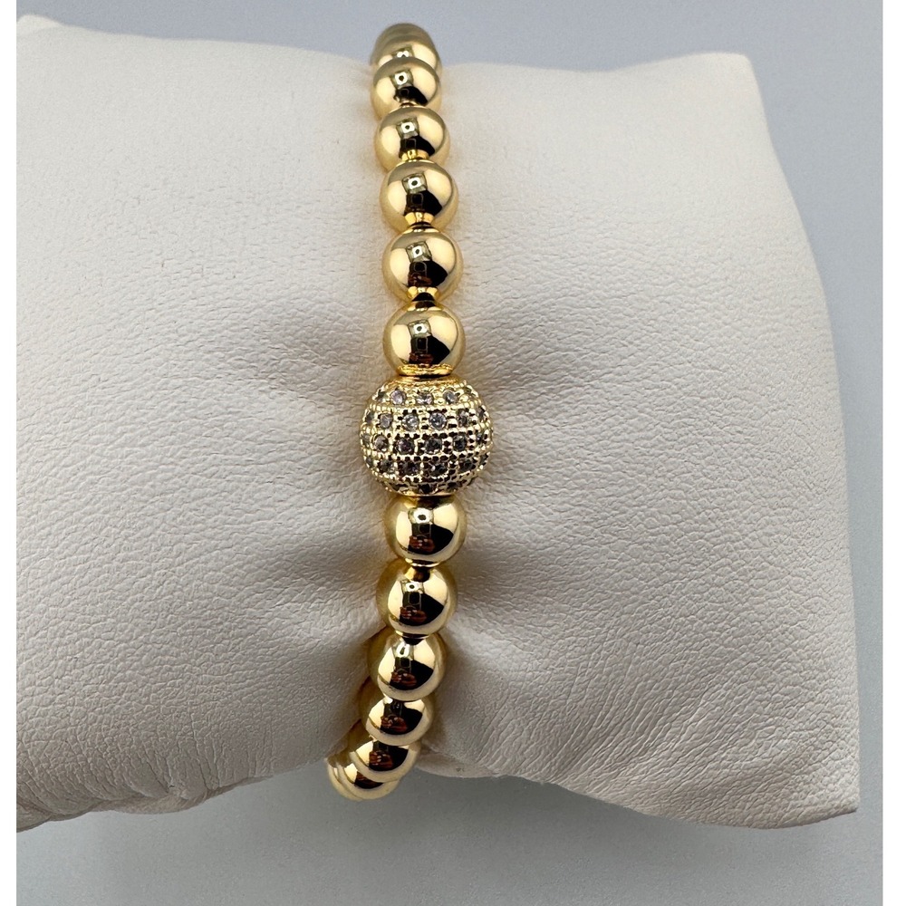 CM Gold Tone Pavé Crystal‎ Ball Bead Bracelet Adjustable Lobster Clasp